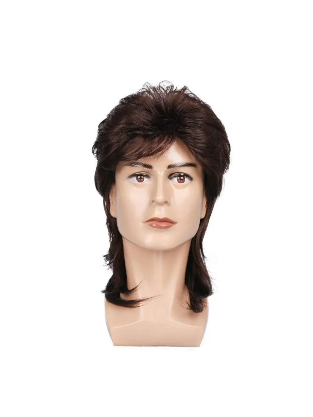 Men's Brown Heat Resistant Synthetic Fiber Long Hair Retro Mullet Wigs